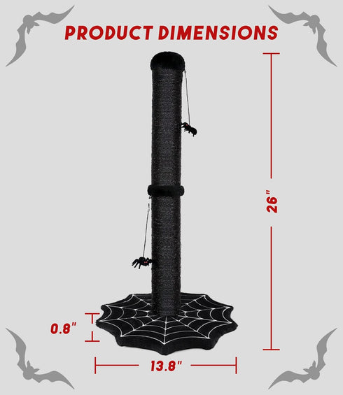 PuzzlePaw Gothic Cat Scratching Post with Spider Dangling Toys for Indoor Cats, Halloween Spooky Cat Scratcher,Activity