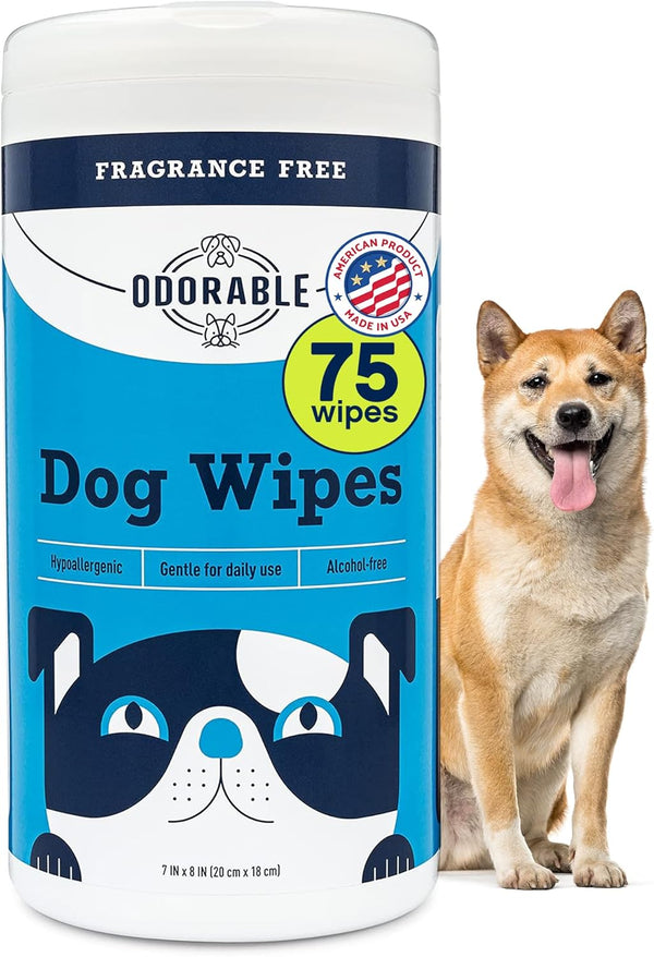 Dog Grooming Wipes - 75 Fragrance-Free Cleaning Wipes for Dogs & Puppies, Safe & Gentle, Alcohol-Free Pet Care