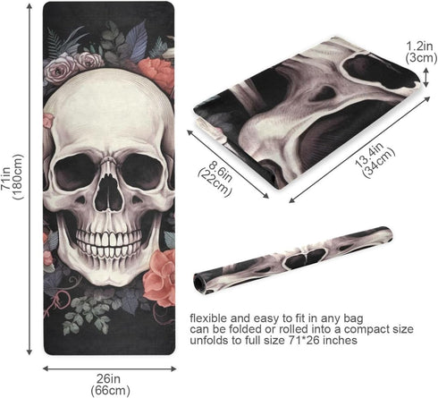 Skull Yoga Mat for Women Men 71" x 26" Non Slip Exercise & Fitness Mat with Storage Bag