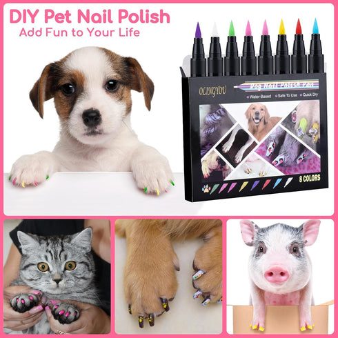 OLINGYOU Dry-8 Set Dog Nail Polish Dog Nail Polish Pens Quick Colors, Pet Nail Polish for Dogs DIY Dogs Puppy Nails