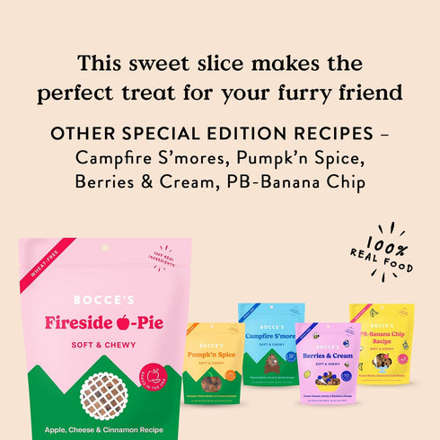 Bocce's Bakery Fireside Apple Pie Treats for Dogs, Wheat-Free, All-Natural Soft & Chewy Cookies, Made with Real