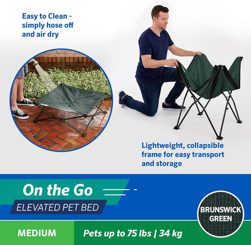 Coolaroo On The Go Cooling Elevated Dog Bed, Portable for Travel & Camping, Collapsible Medium, Brunswick Green
