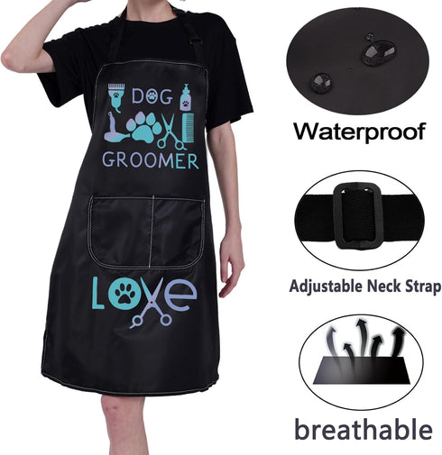 CMNIM Waterproof Dog Grooming Apron with Pockets - Groomer Gifts for Dog Hairdressers, Groomer Apron