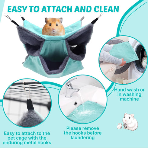 LYART Hammock 3-Layer Hammock (2.Mint) Sugar Glider Pouch Bed Bedding, Sugar Glider Cage Accessories Toys for Rat, Make