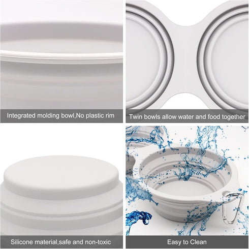 SLSON Collapsible Dog Bowls - Integrated Molding Double Bowl, 2 in 1 Foldable Pet Food & Water Dish for Cats, Hiking,