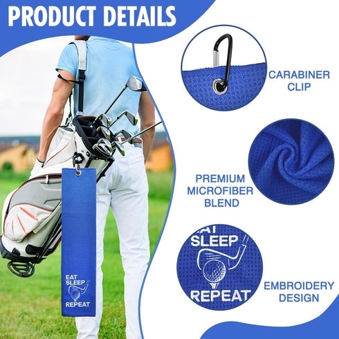 Hafhue Eat Sleep Repeat Embroidered Golf Towel - Golf Accessories Gift for Men, Women, Dad, Grandpa Golf Lovers