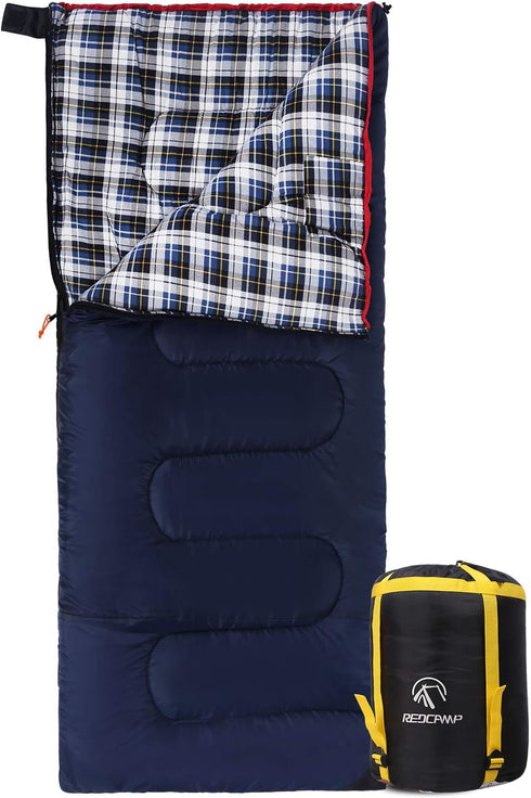 REDCAMP Cotton Flannel Sleeping Bag for Camping, Adults Cold Weather Envelope with 2/3/4lbs Filling