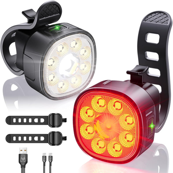 Victagen Bike Lights Kit - 9LED Bike Headlights with High & Low Beams, Waterproof for Night Riding
