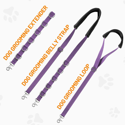 Dog Grooming Belly Strap, Table Arm Extender with Clamp Loop for Small & Medium Dog Hair Cutting (Purple)