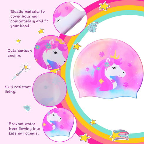 Syhood 3 Pcs Kids Swim Caps, Baby Waterproof Bathing Caps, Cartoon Swimming Hat for Boys and Girls