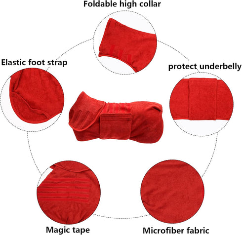 Geyecete Dog Drying Coat, Fast Dry Dog Bathrobe Towel, Microfibre Super Absorbent Pet Robe Towel, Luxuriously Soft-Red