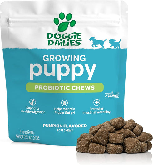 Doggie Dailies Puppy Probiotic | 120 Soft Chews for Digestive Health & Immune Support in Puppies