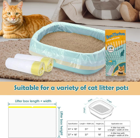 20 Count Cat Litter Liners, Large Drawstring Extra Thick Kitty Litter Box Bags (Medium 31" x 18")
