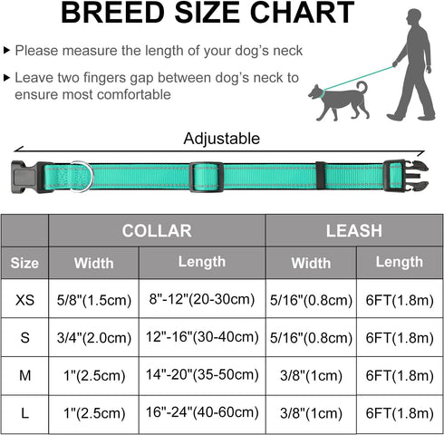 Dynmeow Reflective Dog Collar and Leash Set, Adjustable Pet Collar with Soft Neoprene Padding, 6FT Strong Climbing Rope