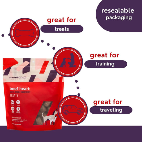 3 oz Momentum Carnivore Nutrition Freeze-Dried Beef Heart Dog Treats & Cat Treats Single-Ingredient, High-Protein