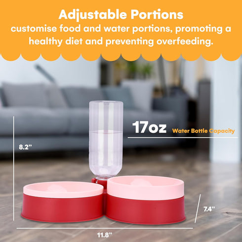 Noa Store Pet Food and Water Dispenser, 2 Removable Bowls, Gravity-Fed Drinking System for Cats and Dogs, Pink