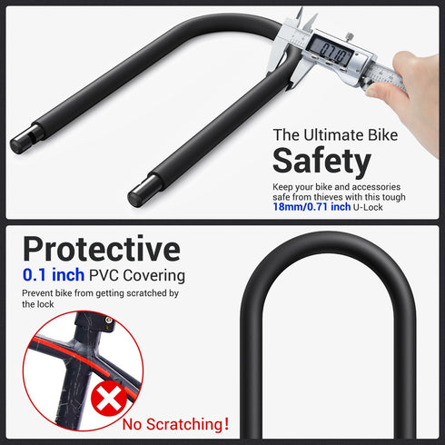 Sportneer Heavy Duty Bike Lock: U Lock with 6ft Security Steel Cable, Bicycle U-Locks with Keys