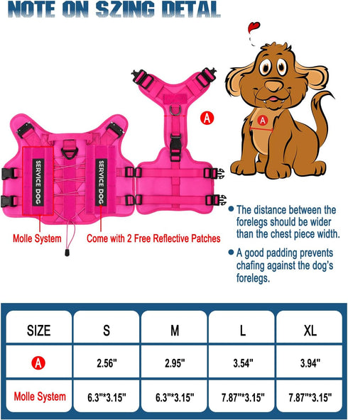 PETNANNY Tactical Dog Harness - Emotional Support Vest for Medium Large Dogs, No Pull, Molle Vest for Training (Pink, L)