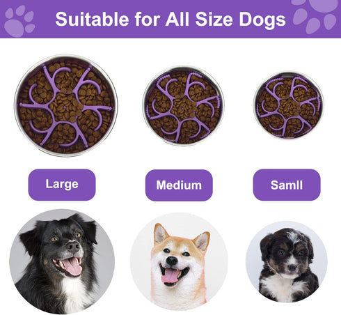 Dog Slow Feeder Bowls, Silicone Spiral Insert to Slow Down Eating for Large Medium Small Breed Dogs