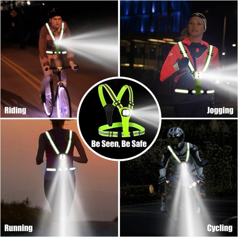LED Reflective Safety Vest, High-Visibility Rechargeable Light Vest for Running, Walking, Cycling, Adjustable Fit