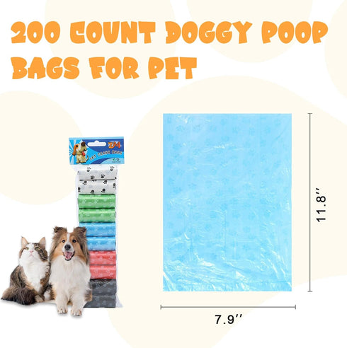 10 200 Count Dog Poop Bags Rolls Disposable Paw Prints Trash Bags for Dogs Durable Leak-Proof Dog Waste Bags Rolls