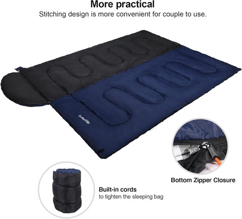 REDCAMP Flannel Sleeping Bag for Adults, Comfortable Cotton Camping Bag with Detachable Hood, Red/Grey/Blue