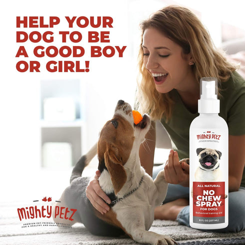 Mighty Petz No Chew Spray for Dogs, 8oz. Bitter Apple Dog Repellent, Natural Ingredients, Safe on All Surfaces