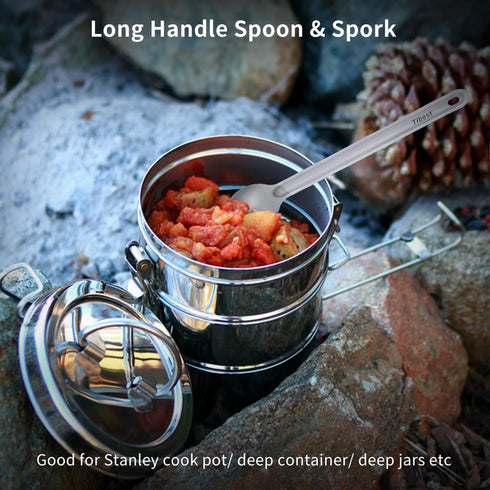 Titanium Spork Long Handle, Ultra Lightweight Camping Utensil for Hiking, Backpacking, Outdoors