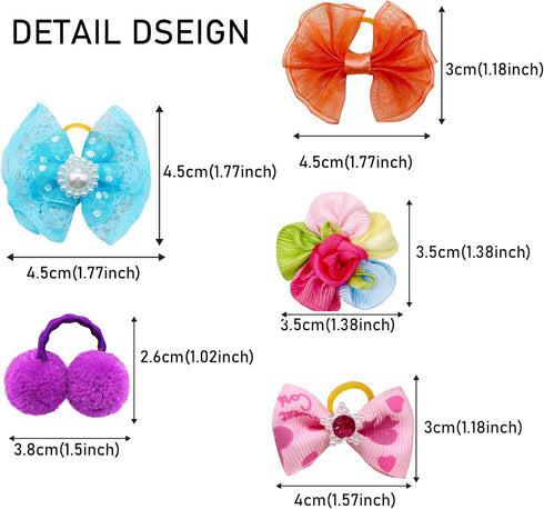 100pcs Dog Hair Bows, Bulk Cute Puppy Pet Small Dog Hair Bows with Rubber Bands for Grooming Accessories