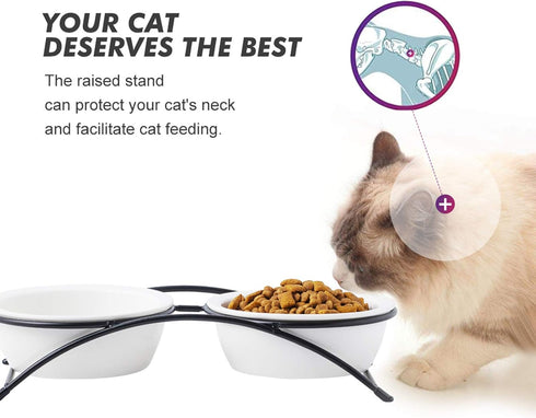 Ceramic Elevated Pet Bowls - Dishwasher Safe Cat & Dog Raised Food Bowls, 12 Ounce