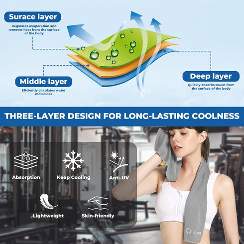 10 Pack (40"x12"), Sukeen Cooling Towels Neck and Face, Microfiber Cool Towel, Soft Breathable Chilly Towel for Yoga
