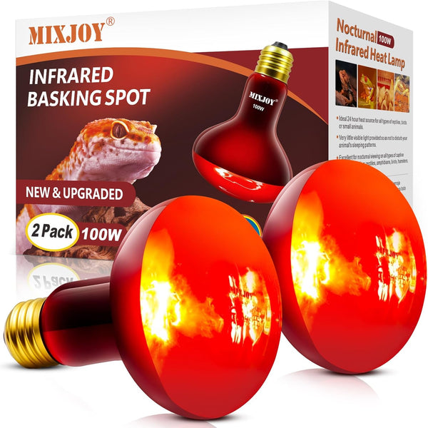 MIXJOY 100W Infrared Heat Lamp Bulbs, 2 Pack Reptile Infrared Heat Emitter