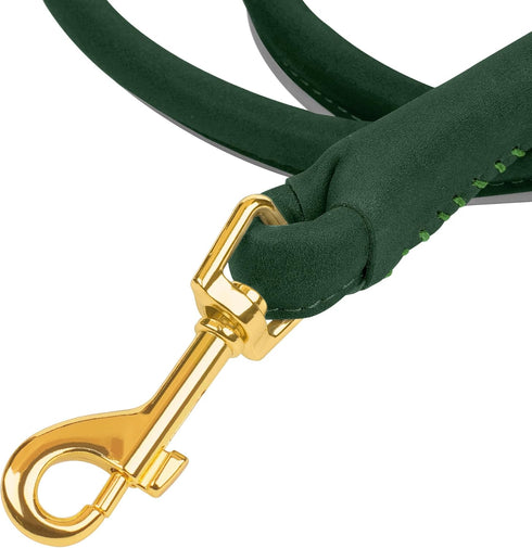 OOPSDOGGY 6ft Reflective Rolled Leather Dog Leash - Soft Lead for Small Medium Large Dogs, Heavy Duty Rope (Green,