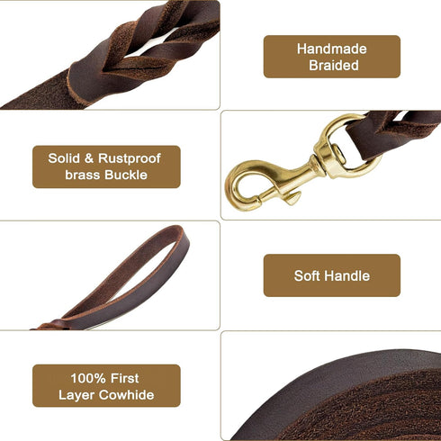 Guiding Star Leather Dog Leash 5ft, Heavy Duty Braided Handmade Leather for Large & Medium Dogs (5ftx3/4inch, Brown)
