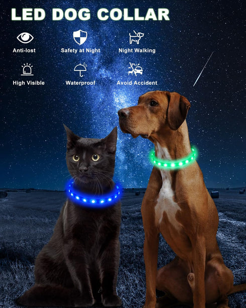 Light Up Dog Collar, Multi-Color USB C Rechargeable LED Collar, High Visibility Glow in The Dark for Small Medium Large