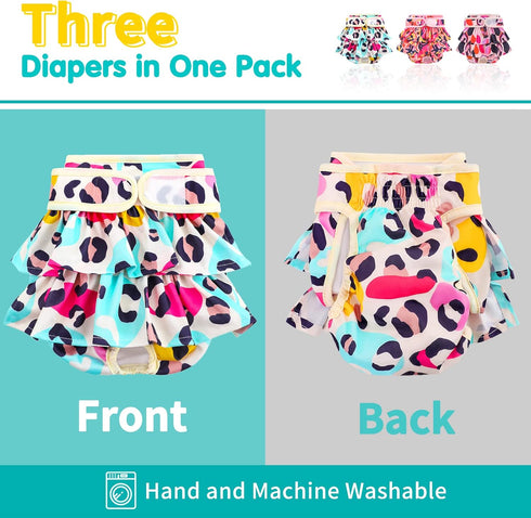3 Pack Washable Dog Diapers Female Reusable Premium Highly Absorbent Doggie Diapers, Flexible Puppy Diapers, Durable