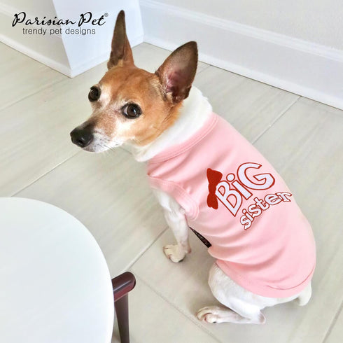 Parisian Pet Dog T-Shirt with 'Big Sister' Embroidery, Breathable Sleeveless Vest, Pink for Medium Dogs