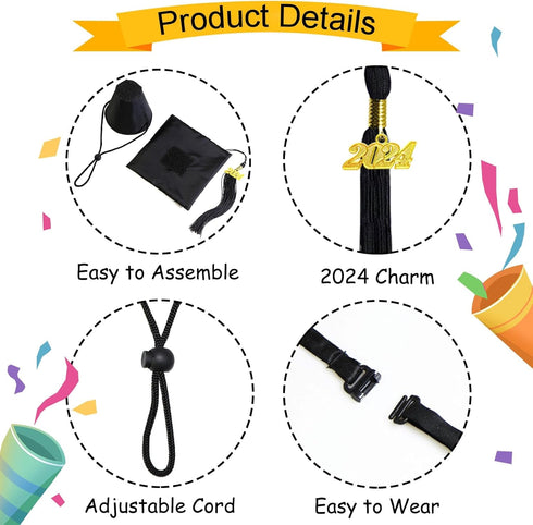 Dog Graduation Outfit - Adjustable Graduation Cap with Black Tassels 2023 Charm, Necktie and Bow Tie Collar for Dogs