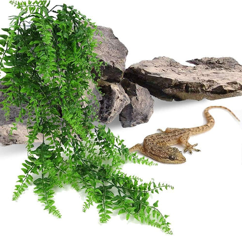 (2 Pack) PINVNBY Reptile Plants Hanging Fake Vines Boston Climbing Terrarium Plant with Suction Cup for Bearded Dragons