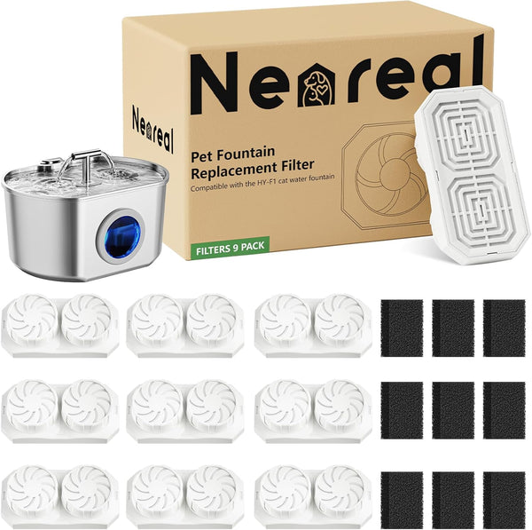 Neareal Official Cat Fountain Replacement Filters & Pre-Filter Sponges for 74oz/2.2L Stainless