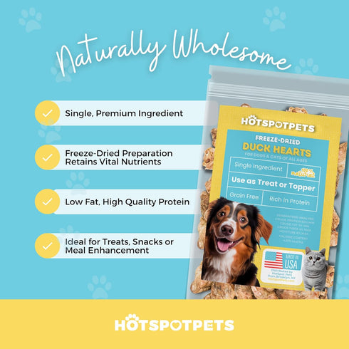 hotspot pets Freeze Dried Duck Heart Treats for Cats & Dogs - 1LB BIG BAG, All Natural Grain-Free Duck Hearts