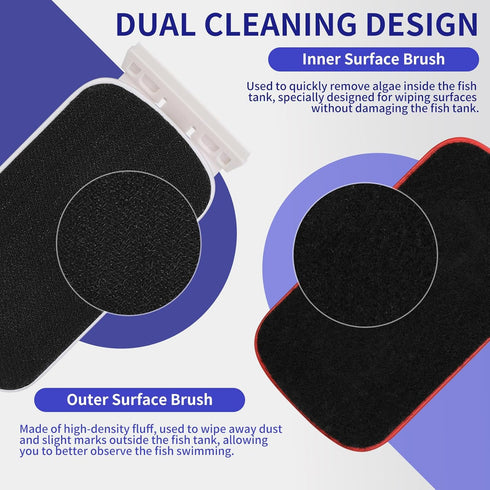 1/8 1/3 Inch Aquarium Magnet Glass Cleaner Brush,Glass Fish Tank Algae Brush Cleaning Tool, with Two Algae
