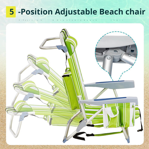 300lbs Folding Beach Chair for Adults, Outdoor Beach Portable Lawn Chair Camping High Back Chairs with Hard Armrest