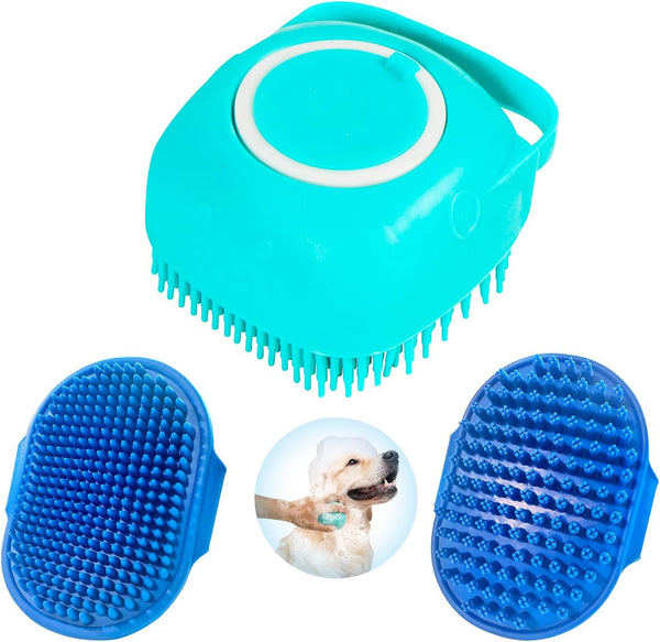 3PCS Dog Bath Brush, Pet Shampoo Brush with Adjustable Ring Handle, Soft Massage Dispenser for Dogs and Cats