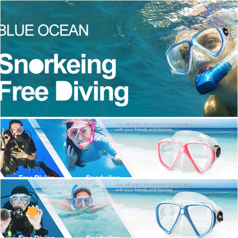 Snorkel Diving Mask Panoramic HD Swim Mask, Anti-Fog Scuba Goggles for Diving, Snorkeling, Swimming