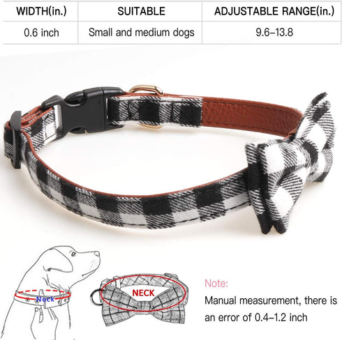 KUDES 2 Pack Adjustable Small Dog Collar Breakaway and Bandana Set with Bell, Black Plaid, S(9.8"-14")