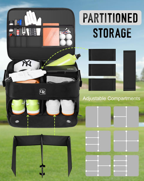 Odor-Absorbing 2-Layer Large Golf Trunk Organizer with Activated Carbon Fabric - Water-Resistant Golf Shoe Bag
