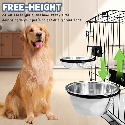 Fhiny 2Pack Dog Crate Water Bowl - Stainless Steel No Spill Bowls for Kennel, Hanging Food & Water Feeder (M)