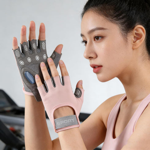 OVOY Women Fingerless Workout Gloves, Non-Slip Breathable Gym-Sports-Gloves for Training, Weightlifting & Exercise