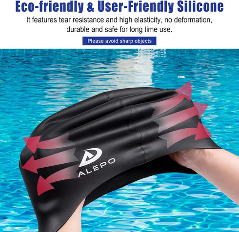 Women's Swim Cap for Long Hair, High Elasticity Thick Silicone Bathing Caps with Ear Plugs and Nose Clip